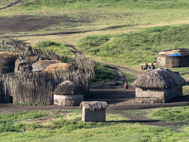 Traditional Maasai village in the Ngorongoro Conservation Area, Tanzania, East Africa, Africa